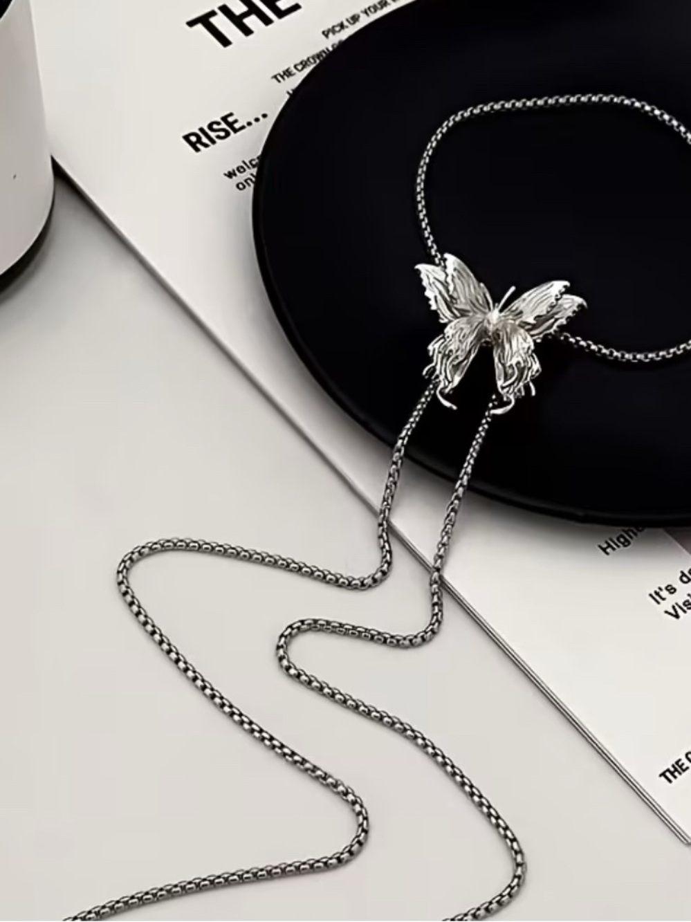 3 in 1 Vintage Adjustable Silver Butterfly Choker Necklace, Bracelet, Body Chain - Picture 6 of 11